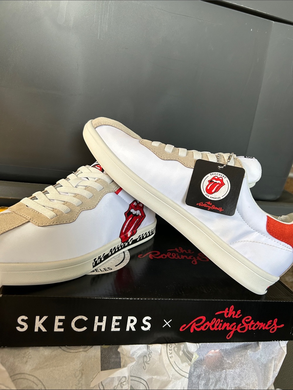 The Rolling Stones Skechers White Sneakers with Red Tongue Graphic - Picture 5 of 8